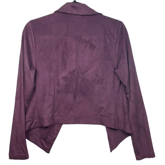 Romeo Juliet Couture Wm’s Sz Med Plum Faux Suede Cropped Open Front Jacket - Picture 4 of 5